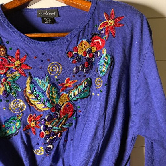 Carole Little Sport Long Sleeve 100% Cotton Front Tie Embellished Shirt Purple M - Picture 6 of 7